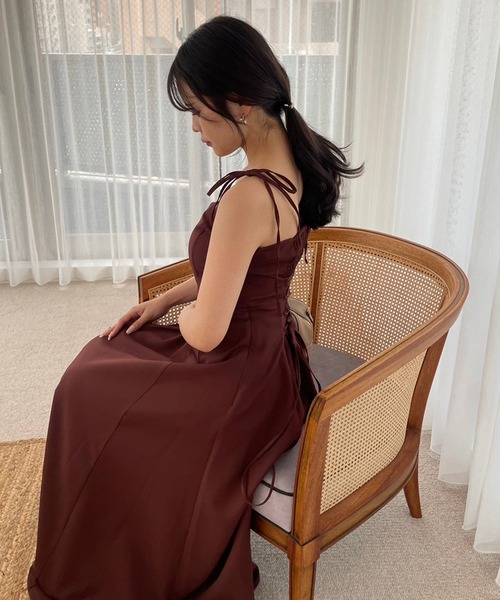 one after another NICE CLAUP（ワンアフターアナザーナイスクラップ）の「【S/M/Lサイズ】バックレースアップフレアキャミワンピース（ワンピース・レディース・ブラウン/ベージュ/ネイビー・SMALL/MEDIUM/LARGE）」の20枚目の写真