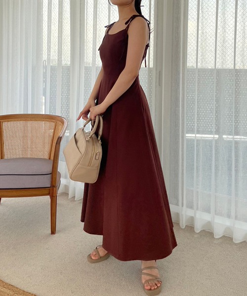 one after another NICE CLAUP（ワンアフターアナザーナイスクラップ）の「【S/M/Lサイズ】バックレースアップフレアキャミワンピース（ワンピース・レディース・ブラウン/ベージュ/ネイビー・SMALL/MEDIUM/LARGE）」の17枚目の写真