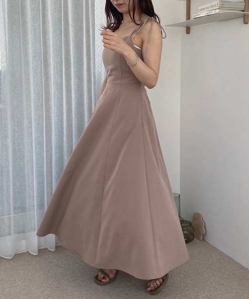 one after another NICE CLAUP（ワンアフターアナザーナイスクラップ）の「【S/M/Lサイズ】バックレースアップフレアキャミワンピース（ワンピース・レディース・ブラウン/ベージュ/ネイビー・SMALL/MEDIUM/LARGE）」の5枚目の写真