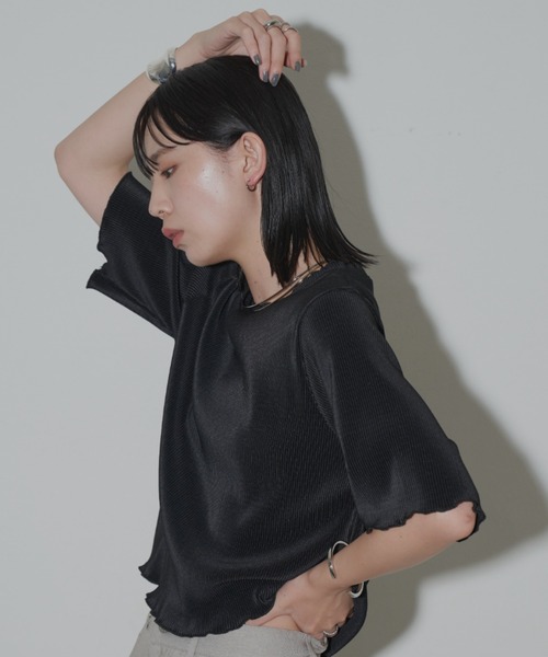 Aunt Marie's(アントマリーズ)の「ハーフスリーブミニプリーツクロップドトップス(Tシャツ/カットソー・レディース・ホワイト/グリーン/ブラック/チャコールグレー・FREE)」の7枚目の写真