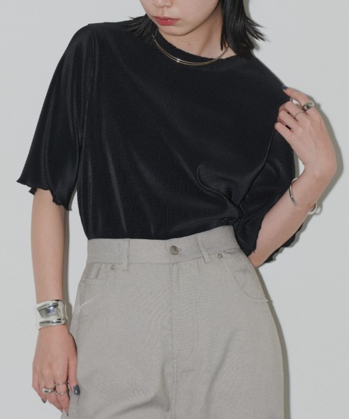 Aunt Marie's(アントマリーズ)の「ハーフスリーブミニプリーツクロップドトップス(Tシャツ/カットソー・レディース・ホワイト/グリーン/ブラック/チャコールグレー・FREE)」の8枚目の写真