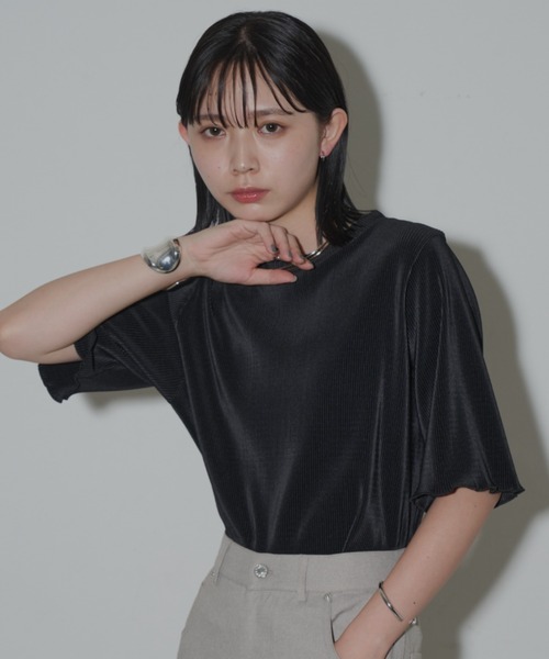 Aunt Marie's(アントマリーズ)の「ハーフスリーブミニプリーツクロップドトップス(Tシャツ/カットソー・レディース・ホワイト/グリーン/ブラック/チャコールグレー・FREE)」の9枚目の写真
