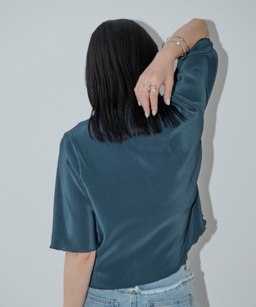 Aunt Marie's(アントマリーズ)の「ハーフスリーブミニプリーツクロップドトップス(Tシャツ/カットソー・レディース・ホワイト/グリーン/ブラック/チャコールグレー・FREE)」の20枚目の写真