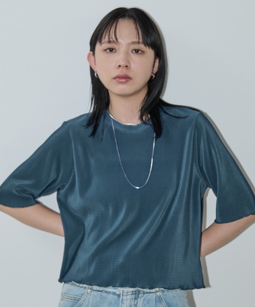 Aunt Marie's(アントマリーズ)の「ハーフスリーブミニプリーツクロップドトップス(Tシャツ/カットソー・レディース・ホワイト/グリーン/ブラック/チャコールグレー・FREE)」の21枚目の写真