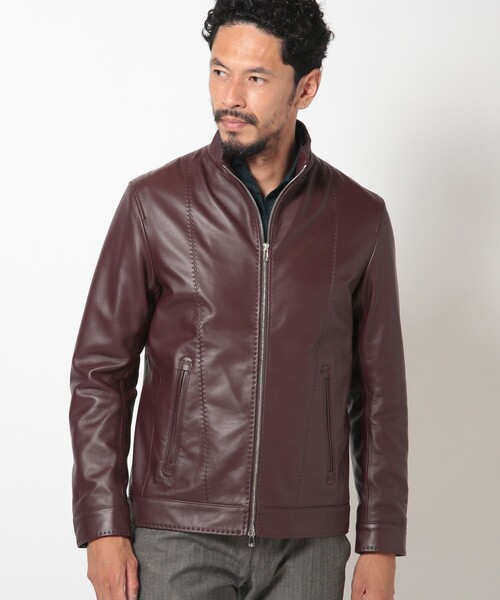 MEN'S BIGI(メンズビギ)の「クロームタンニングレザージャケット(ライダースジャケット・メンズ・ブラック/ボルドー/ネイビー/ダークグレー・01/02/03/04)」の7枚目の写真