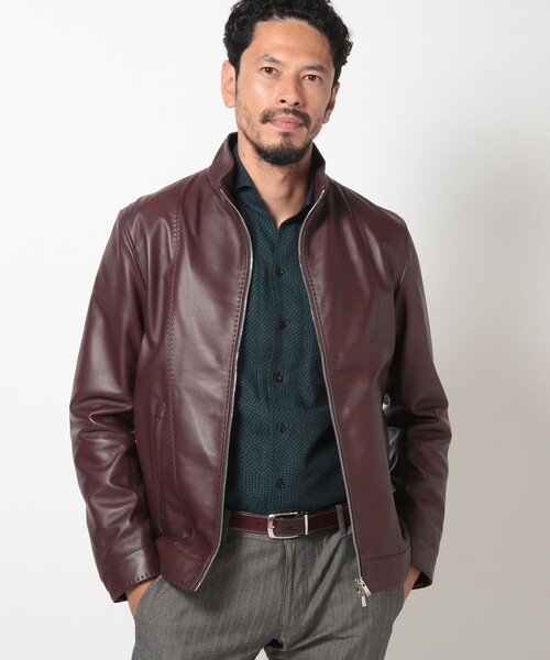 MEN'S BIGI(メンズビギ)の「クロームタンニングレザージャケット(ライダースジャケット・メンズ・ブラック/ボルドー/ネイビー/ダークグレー・01/02/03/04)」の8枚目の写真