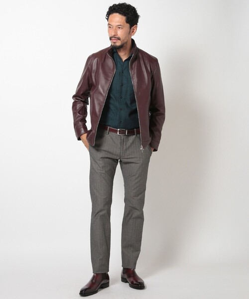MEN'S BIGI(メンズビギ)の「クロームタンニングレザージャケット(ライダースジャケット・メンズ・ブラック/ボルドー/ネイビー/ダークグレー・01/02/03/04)」の9枚目の写真