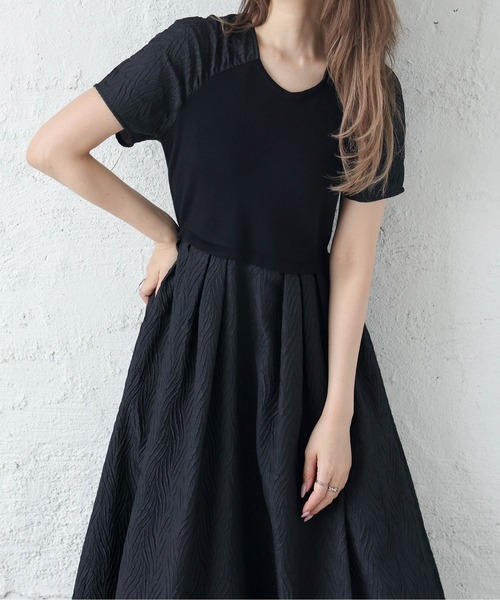 La-gemme(ラジェム)の「異素材ドッキングワンピース(ワンピース・レディース・ホワイト/ブラック・M/L)」の3枚目の写真