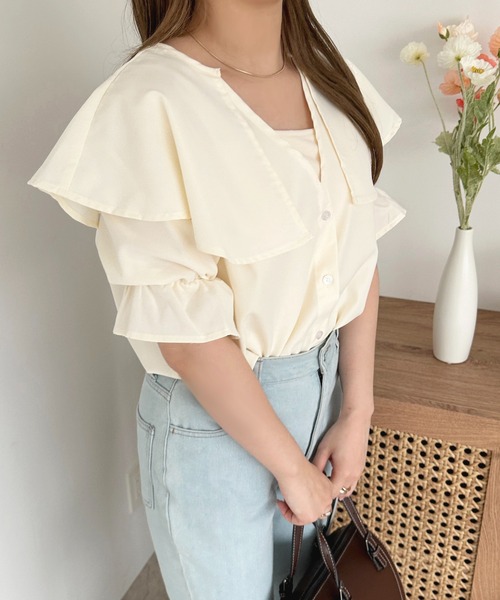 apres jour(アプレジュール)の「スキッパーラッフルブラウス【ZOZOTOWN限定アイテム】(シャツ/ブラウス・レディース・オフホワイト/ライトブルー/ネイビー・フリー/X-LARGE)」の6枚目の写真