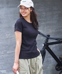 OUT BRA カップ付き半袖リブカットソー