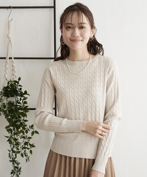 IKKA LOUNGE(イッカラウンジ)の「ミニケーブルニットプルオーバー(ニット/セーター・レディース・オフホワイト/その他1/ブラック/ベージュ・L/S/M)」の22枚目の写真