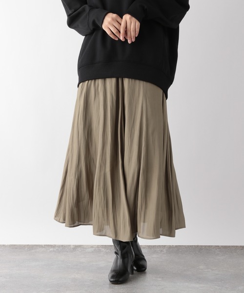 GLOBAL WORK（グローバルワーク）の「シャイニーリラックスフレアスカート/906753（スカート・レディース・レオパード/チェック/ベージュ系その他3/スミクロ/カーキ/ストライプ/ブラック系その他/グレー系その他/ベージュ系・FREE/SHORT）」の6枚目の写真