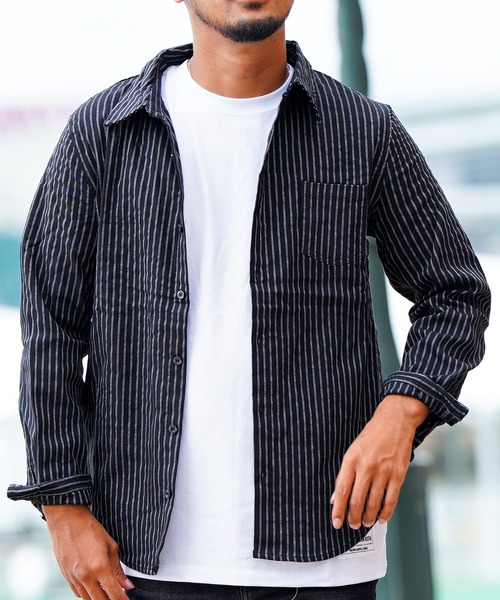 adamsJUGGLER（アダムスジャグラー）の「G/Bストライプロングシャツ（シャツ/ブラウス・メンズ・グレー/ブラック・M/L/XL/S）」の18枚目の写真