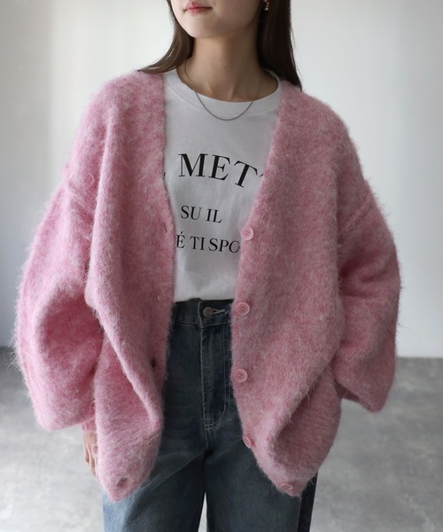 Riberry（リベリー）の「シャギーVネックカーディガン（カーディガン/ボレロ・レディース・オレンジ/ブルー/ブラウン/ピンク/イエロー/アイボリー/グレー/ブラック/オレンジ系/ピンク系/レモンイエロー/ミント・FREE）」の9枚目の写真