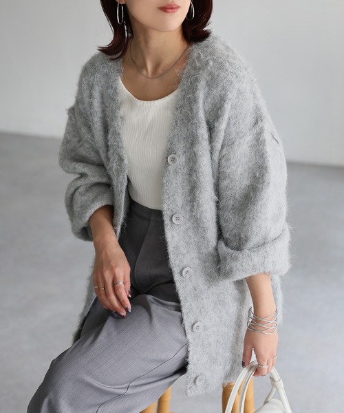 Riberry（リベリー）の「シャギーVネックカーディガン（カーディガン/ボレロ・レディース・オレンジ/ブルー/ブラウン/ピンク/イエロー/アイボリー/グレー/ブラック/オレンジ系/ピンク系/レモンイエロー/ミント・FREE）」の18枚目の写真