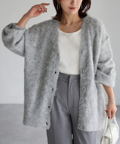 Riberry（リベリー）の「シャギーVネックカーディガン（カーディガン/ボレロ・レディース・オレンジ/ブルー/ブラウン/ピンク/イエロー/アイボリー/グレー/ブラック/オレンジ系/ピンク系/レモンイエロー/ミント・FREE）」の20枚目の写真