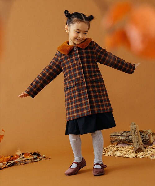 BE RADIANCE ファー付きチェック柄ロングコート　M BE RADIANCE ファー付きチェック柄ロングコートM