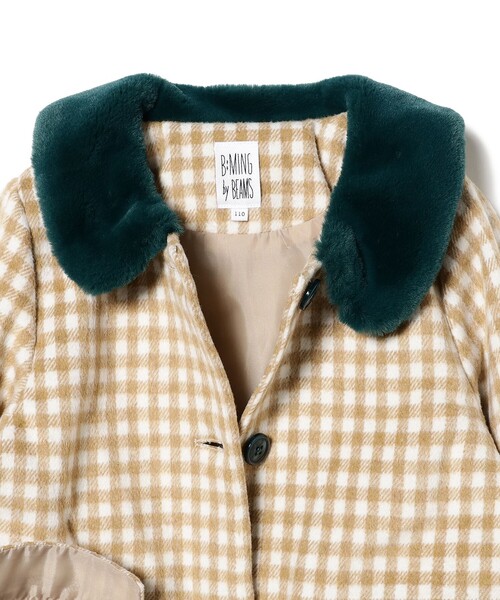B:MING by BEAMS（ビーミングバイビームス）の「B:MING by BEAMS / ファー襟 チェック柄 コート（100~140cm）（ノーカラーコート・キッズ・ベージュ/ワインレッド・100/110/130/140/120）」の17枚目の写真