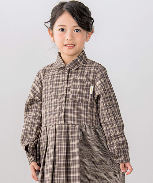セール】【お揃い】千鳥格子タータンチェック柄シャツワンピース(90