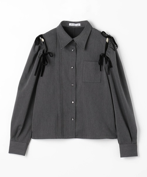 NICOLE CLUB（ニコル　クラブ）の「ショルダースリットブラウス（シャツ/ブラウス・レディース・オフホワイト/チェック/グレー・MEDIUM）」の10枚目の写真