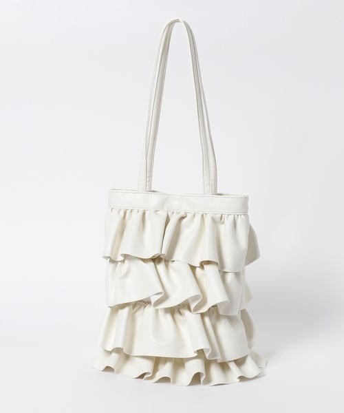mysty woman（ミスティウーマン）の「フェイクレザーフリルトートBAG 989541（トートバッグ・レディース・ブラック/アイボリー/シルバー・FREE）」の13枚目の写真