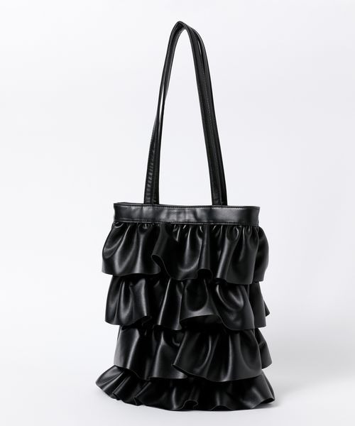 mysty woman（ミスティウーマン）の「フェイクレザーフリルトートBAG 989541（トートバッグ・レディース・ブラック/アイボリー/シルバー・FREE）」の14枚目の写真
