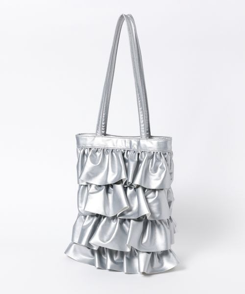 mysty woman（ミスティウーマン）の「フェイクレザーフリルトートBAG 989541（トートバッグ・レディース・ブラック/アイボリー/シルバー・FREE）」の15枚目の写真