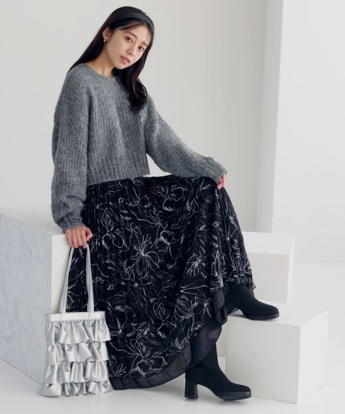 mysty woman（ミスティウーマン）の「フェイクレザーフリルトートBAG 989541（トートバッグ・レディース・ブラック/アイボリー/シルバー・FREE）」の6枚目の写真