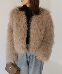 Mela | ノーカラーフェイクファージャケット(ノーカラーコート)