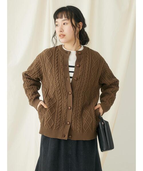 CRAFT STANDARD BOUTIQUE(クラフトスタンダードブティック)の「リサイクルポリエステルケーブルカーディガン(カーディガン/ボレロ・レディース・アイボリー/ブラウン/ブラック・FREE)」の5枚目の写真