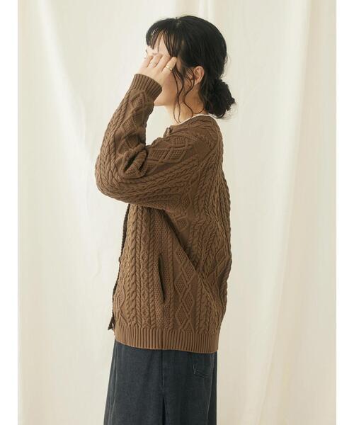 CRAFT STANDARD BOUTIQUE(クラフトスタンダードブティック)の「リサイクルポリエステルケーブルカーディガン(カーディガン/ボレロ・レディース・アイボリー/ブラウン/ブラック・FREE)」の6枚目の写真