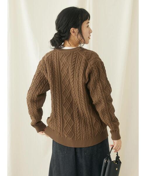 CRAFT STANDARD BOUTIQUE(クラフトスタンダードブティック)の「リサイクルポリエステルケーブルカーディガン(カーディガン/ボレロ・レディース・アイボリー/ブラウン/ブラック・FREE)」の7枚目の写真