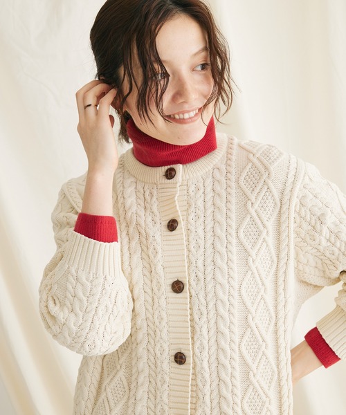 CRAFT STANDARD BOUTIQUE(クラフトスタンダードブティック)の「リサイクルポリエステルケーブルカーディガン(カーディガン/ボレロ・レディース・アイボリー/ブラウン/ブラック・FREE)」の1枚目の写真