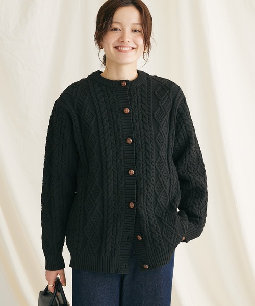 CRAFT STANDARD BOUTIQUE(クラフトスタンダードブティック)の「リサイクルポリエステルケーブルカーディガン(カーディガン/ボレロ・レディース・アイボリー/ブラウン/ブラック・FREE)」の2枚目の写真