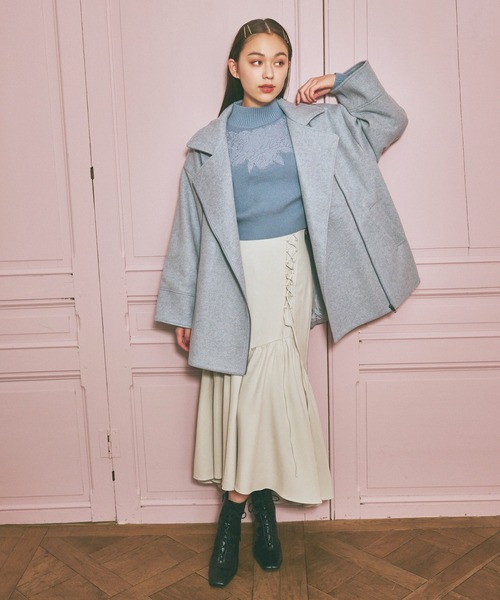 mysty woman(ミスティウーマン)の「アシメレースアップマーメイドスカート 990902(スカート・レディース・ブラウン/ブルー系その他/アイボリー・FREE)」の4枚目の写真