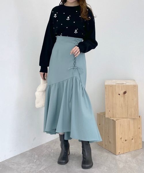 mysty woman(ミスティウーマン)の「アシメレースアップマーメイドスカート 990902(スカート・レディース・ブラウン/ブルー系その他/アイボリー・FREE)」の9枚目の写真