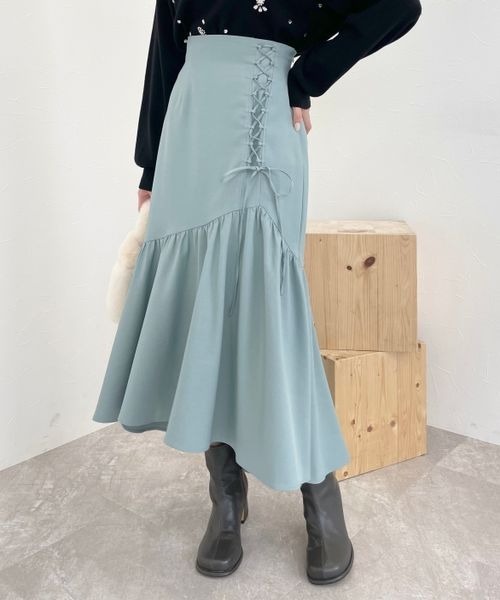 mysty woman(ミスティウーマン)の「アシメレースアップマーメイドスカート 990902(スカート・レディース・ブラウン/ブルー系その他/アイボリー・FREE)」の10枚目の写真