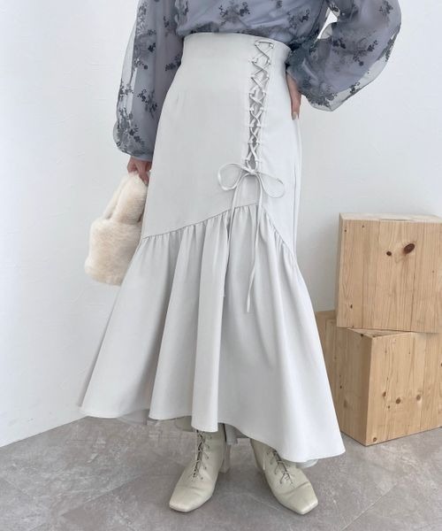mysty woman(ミスティウーマン)の「アシメレースアップマーメイドスカート 990902(スカート・レディース・ブラウン/ブルー系その他/アイボリー・FREE)」の12枚目の写真