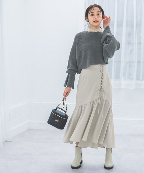 mysty woman(ミスティウーマン)の「アシメレースアップマーメイドスカート 990902(スカート・レディース・ブラウン/ブルー系その他/アイボリー・FREE)」の6枚目の写真