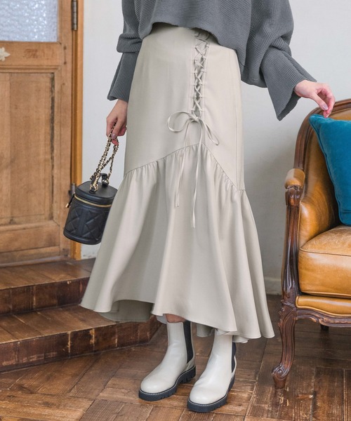 mysty woman(ミスティウーマン)の「アシメレースアップマーメイドスカート 990902(スカート・レディース・ブラウン/ブルー系その他/アイボリー・FREE)」の8枚目の写真