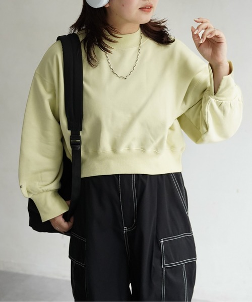 CPCM（シーピーシーエム）の「チビロゴ刺繍ショート裏毛プルオーバー（スウェット・レディース・ライム/オフホワイト/グレー/ネイビー・F）」の4枚目の写真
