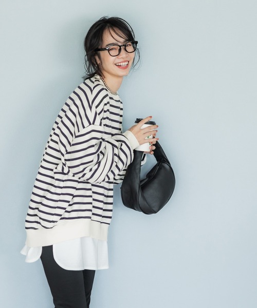 coca(coca)(コカ)の「裏起毛コクーンボーダースウェット(スウェット・レディース・A/B・M/L)」の4枚目の写真
