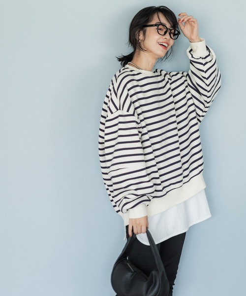 coca(coca)(コカ)の「裏起毛コクーンボーダースウェット(スウェット・レディース・A/B・M/L)」の6枚目の写真
