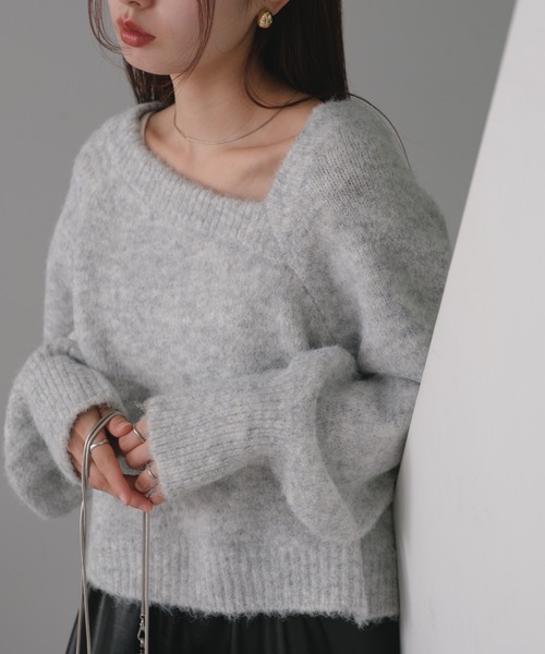 Kastane（カスタネ）の「【前後2WAY/ウール混】カーブスリーブメランジニット（ニット/セーター・レディース・イエロー/アイボリー/ピンク・FREE）」の4枚目の写真