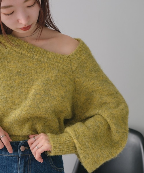 Kastane（カスタネ）の「【前後2WAY/ウール混】カーブスリーブメランジニット（ニット/セーター・レディース・イエロー/アイボリー/ピンク・FREE）」の12枚目の写真