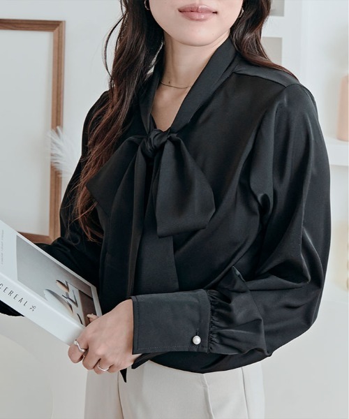 kirakiraShop（キラキラショップ）の「2way シフォン ジョーゼット ボウタイ ブラウス（シャツ/ブラウス・レディース・ホワイト/ライトグレー/ブラック/ブルー系その他/オフホワイト/ライトベージュ・M/L/XL）」の21枚目の写真