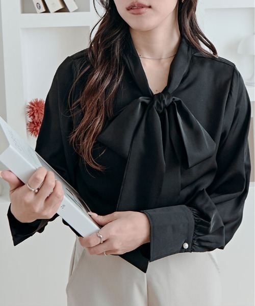kirakiraShop（キラキラショップ）の「2way シフォン ジョーゼット ボウタイ ブラウス（シャツ/ブラウス・レディース・ホワイト/ライトグレー/ブラック/ブルー系その他/オフホワイト/ライトベージュ・M/L/XL）」の22枚目の写真