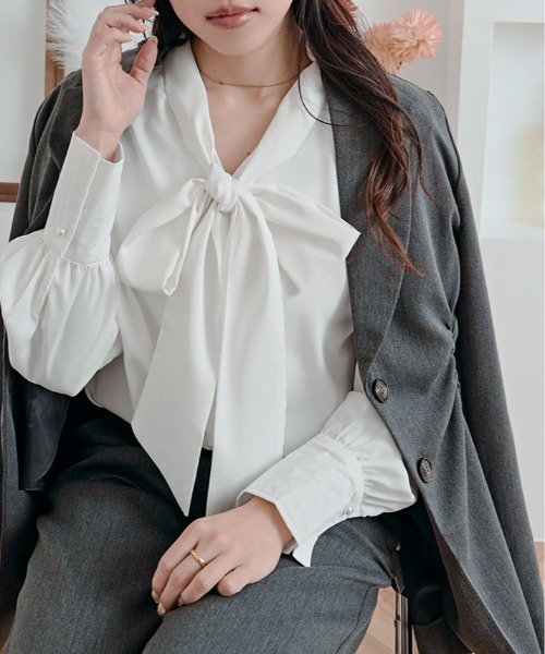 kirakiraShop（キラキラショップ）の「2way シフォン ジョーゼット ボウタイ ブラウス（シャツ/ブラウス・レディース・ホワイト/ライトグレー/ブラック/ブルー系その他/オフホワイト/ライトベージュ・M/L/XL）」の15枚目の写真