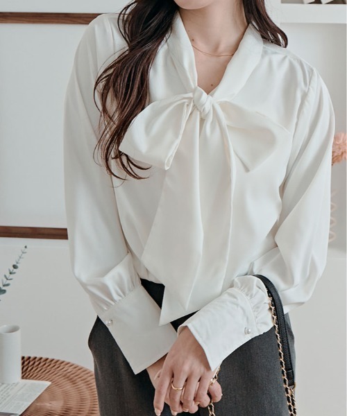 kirakiraShop（キラキラショップ）の「2way シフォン ジョーゼット ボウタイ ブラウス（シャツ/ブラウス・レディース・ホワイト/ライトグレー/ブラック/ブルー系その他/オフホワイト/ライトベージュ・M/L/XL）」の18枚目の写真
