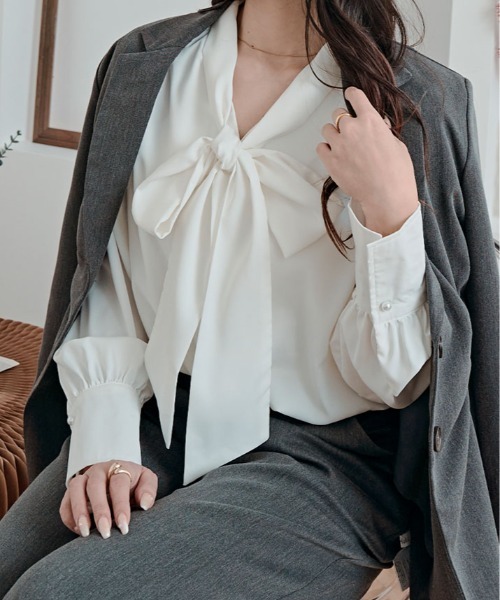 kirakiraShop（キラキラショップ）の「2way シフォン ジョーゼット ボウタイ ブラウス（シャツ/ブラウス・レディース・ホワイト/ライトグレー/ブラック/ブルー系その他/オフホワイト/ライトベージュ・M/L/XL）」の19枚目の写真